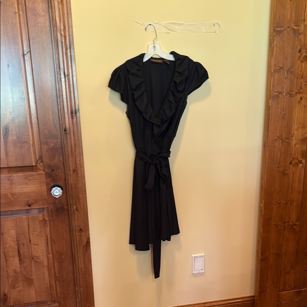 Chadwicks Black Wrap Midi Dress with Flutter Sleeves